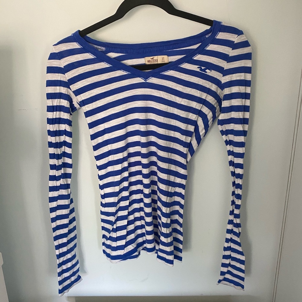 Hollister Blue and White Striped Top